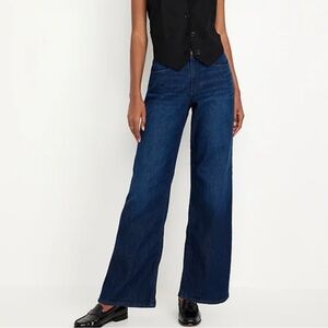 Old Navy Womens High Waisted Wow Wide Leg Denim Jeans Darkwash Denim 6